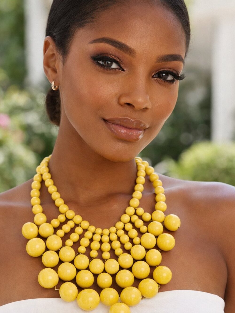 Statement Yellow Beaded Bib Necklace | Bold Chunky Bubble Fringe Resort Coastal